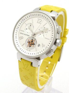 LOUIS VUITTON Tambour Moon Star MM Q8G00 T***** Silver Yellow Wrist Watch